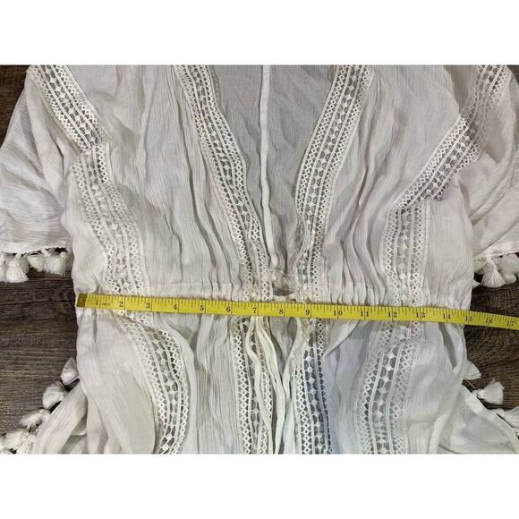 Michael Stars Womens White Honeymoon Caftan Boho Fringe Beach Cover OS - Picture 7 of 8